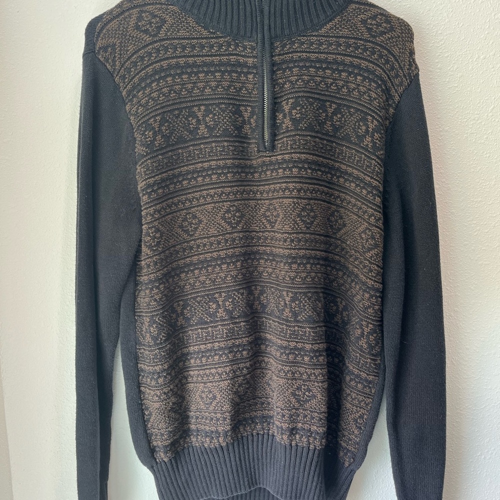 Dockers Men's Black and Brown Zip-Up Sweater